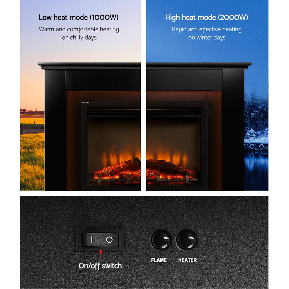 Devanti Electric Fireplace Fire Heater 2000W Black