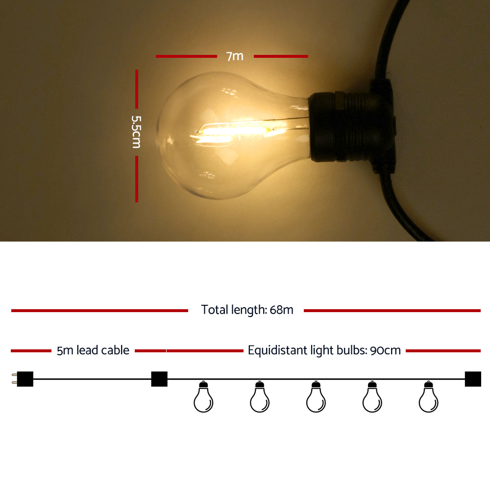 68m LED Festoon String Lights Outdoor Christmas Decorations Wedding Garden Party