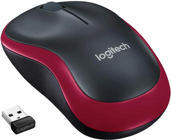 Logitech Wireless Mouse M185, 3 Button, Optical, 1000 DPI, USB Receiver, Scroll Wheel, Colour: Red 2.4GHz - Limited Stock