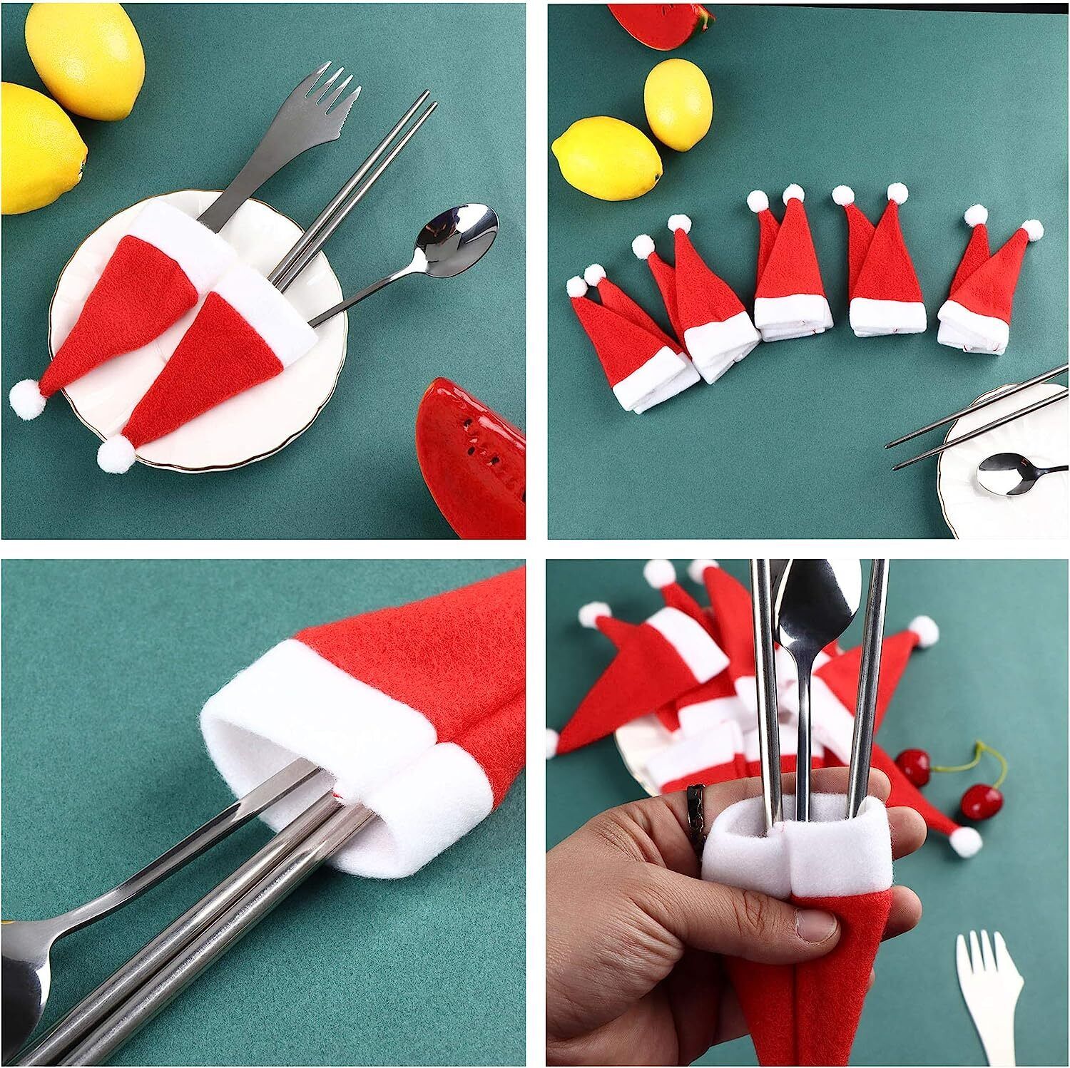 20PCS Red Hat Santa Cutlery Christmas Knife Bag Xmas Fork Holder Xmas Decoration