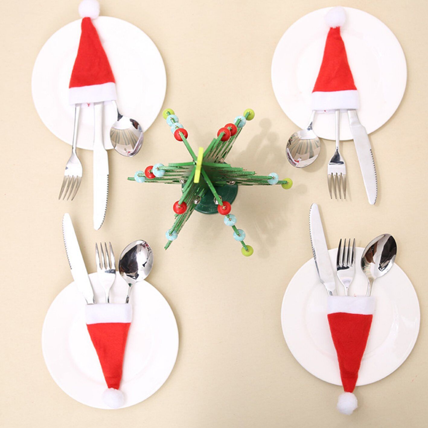 20PCS Red Hat Santa Cutlery Christmas Knife Bag Xmas Fork Holder Xmas Decoration