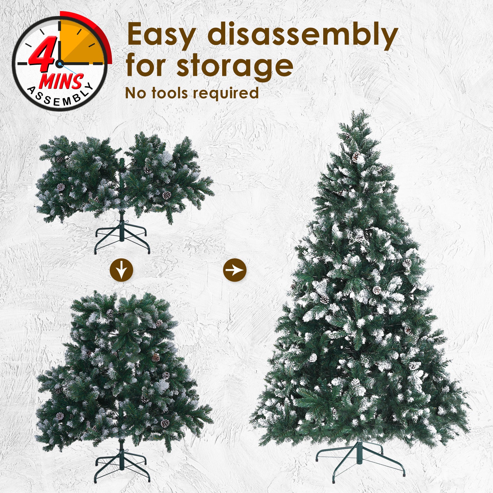 Snowy Christmas Tree Xmas Pine Cones 7Ft 210cm 1290 tips + Bauble Balls