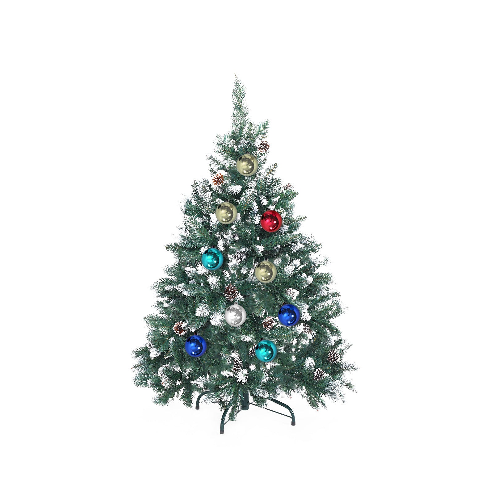 Snowy Christmas Tree Xmas Pine Cones 4Ft 120cm 390 tips + Bauble Balls