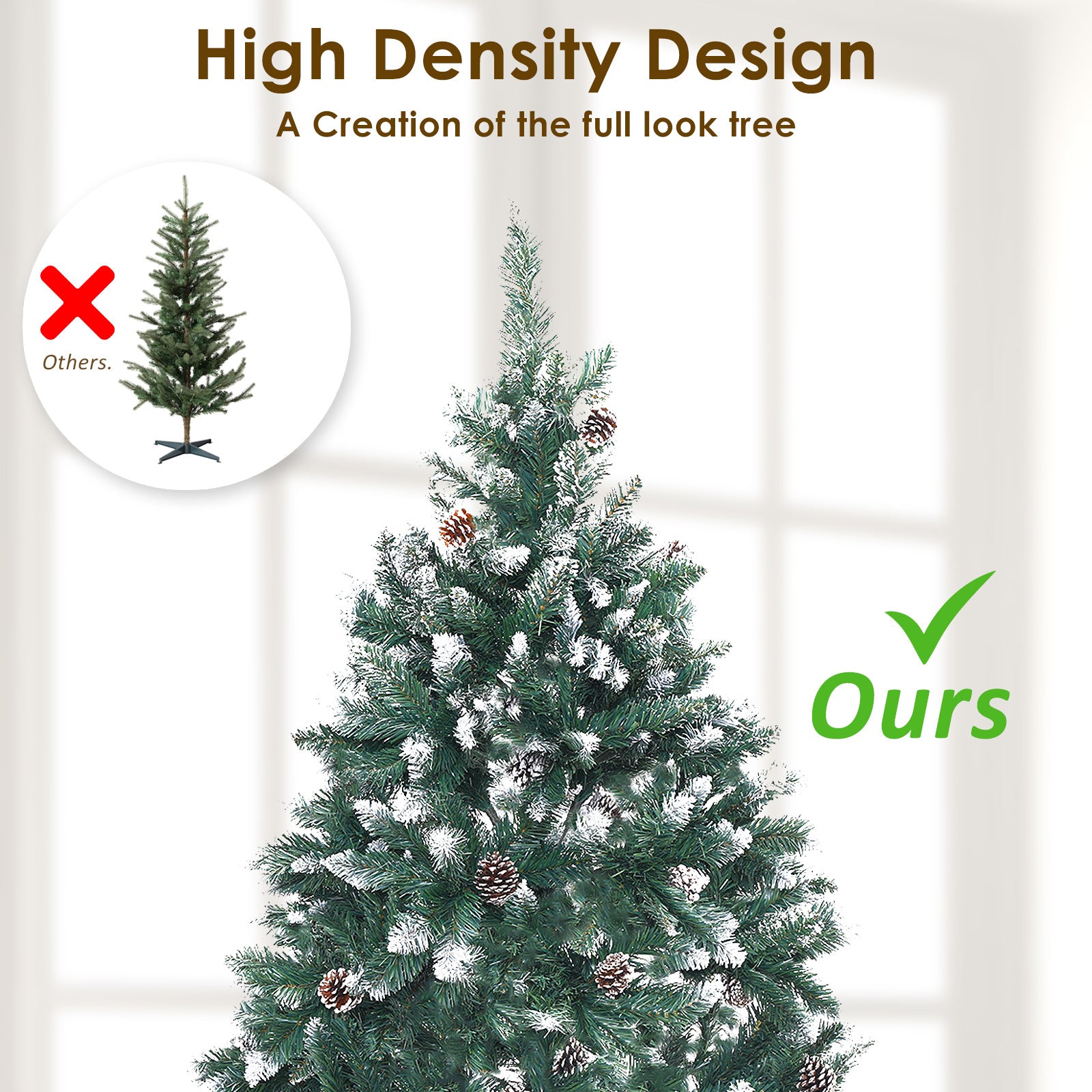 Snowy Christmas Tree Xmas Pine Cones 4Ft 120cm 390 tips GREEN