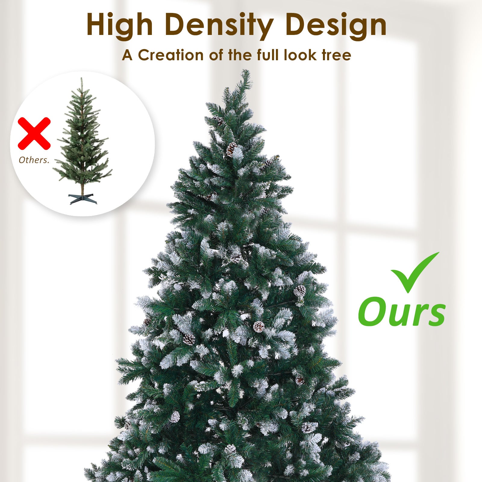 Snowy Christmas Tree Xmas Pine Cones 5Ft 150cm 720 tips GREEN