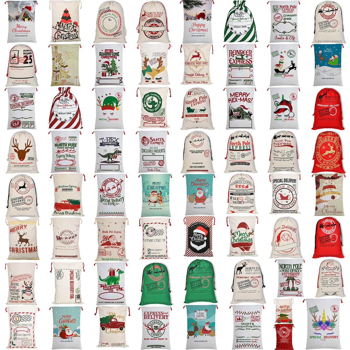 Large Christmas XMAS Hessian Santa Sack Stocking Bag Reindeer Children Gifts Bag, North Pole Mail Service (Green)