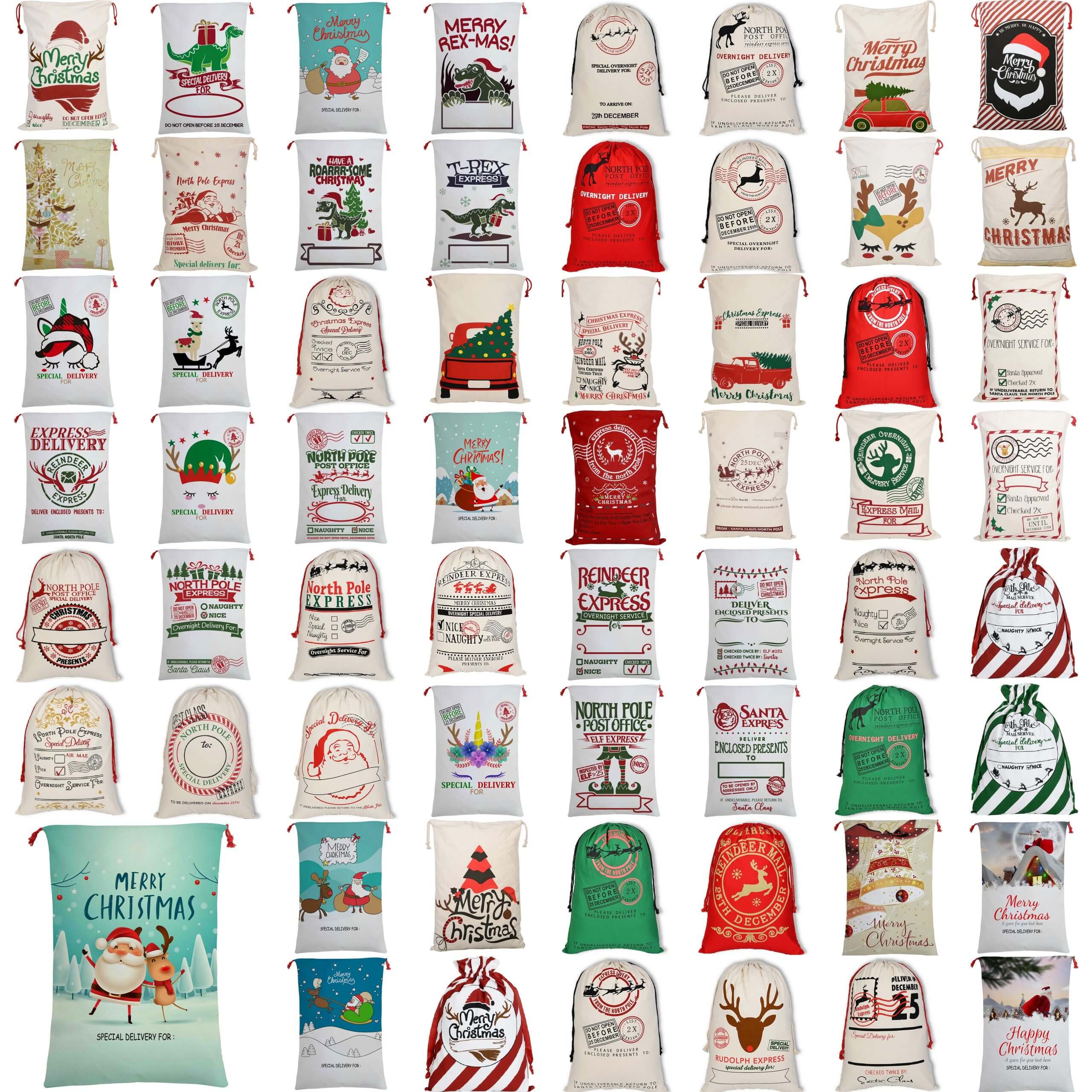 50x70cm Canvas Hessian Christmas Santa Sack Xmas Stocking Reindeer Kids Gift Bag, Cream - North Pole Express (2)