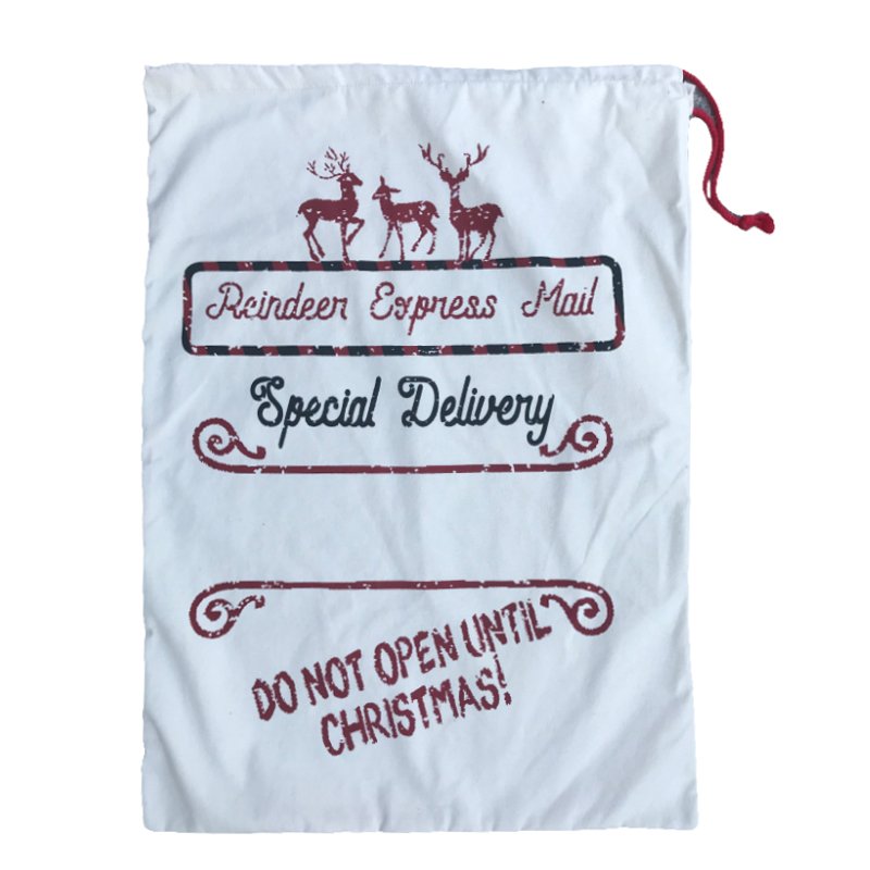 Large Christmas XMAS Hessian Santa Sack Stocking Bag Reindeer Children Gifts Bag, Cream - Reindeer Express Mail