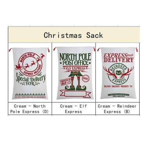 Large Christmas XMAS Hessian Santa Sack Stocking Bag Reindeer Children Gifts Bag, Cream - Reindeer Express Mail