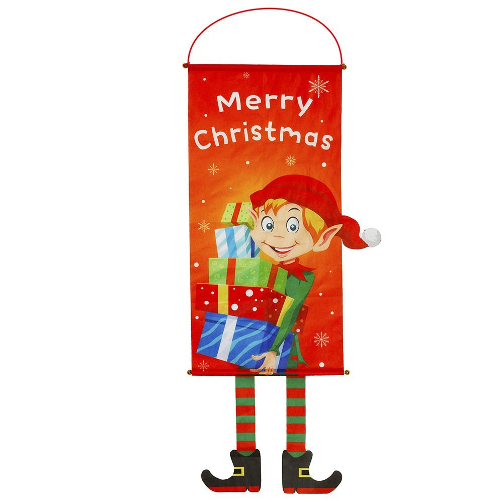 Christmas Hanging Banner Flag Door Window Décor Santa Reindeer Snowman Ornaments, Elf