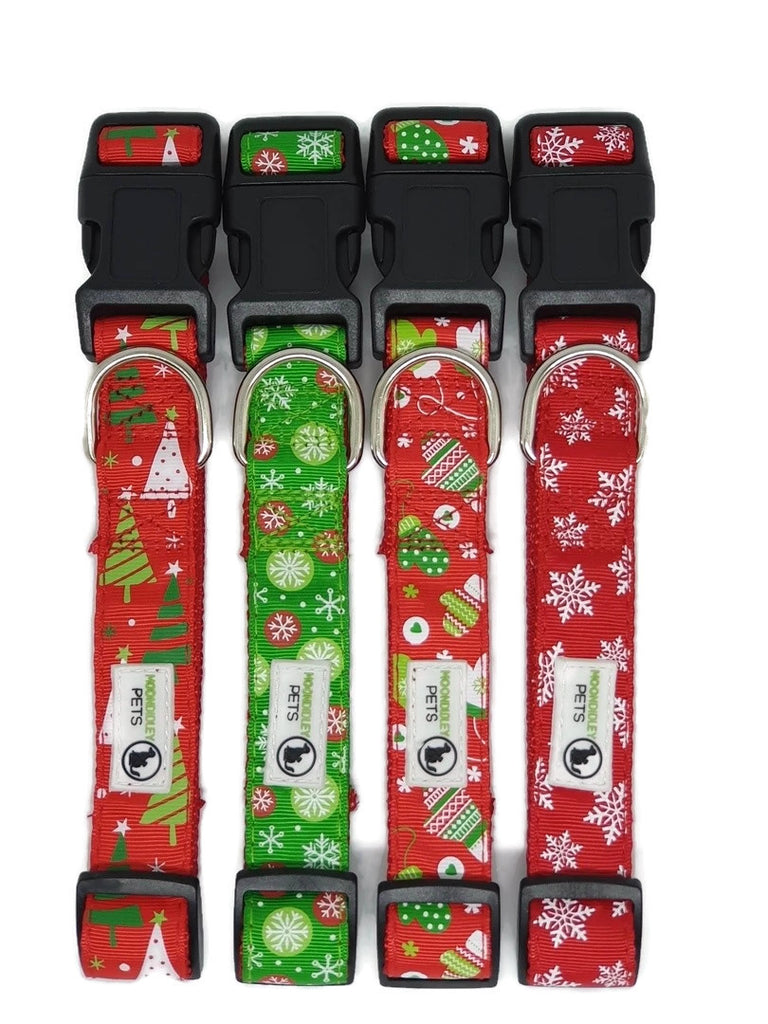 Christmas Dog Collars Adjustable - Moondidley Pets Large Green Snow Flakes