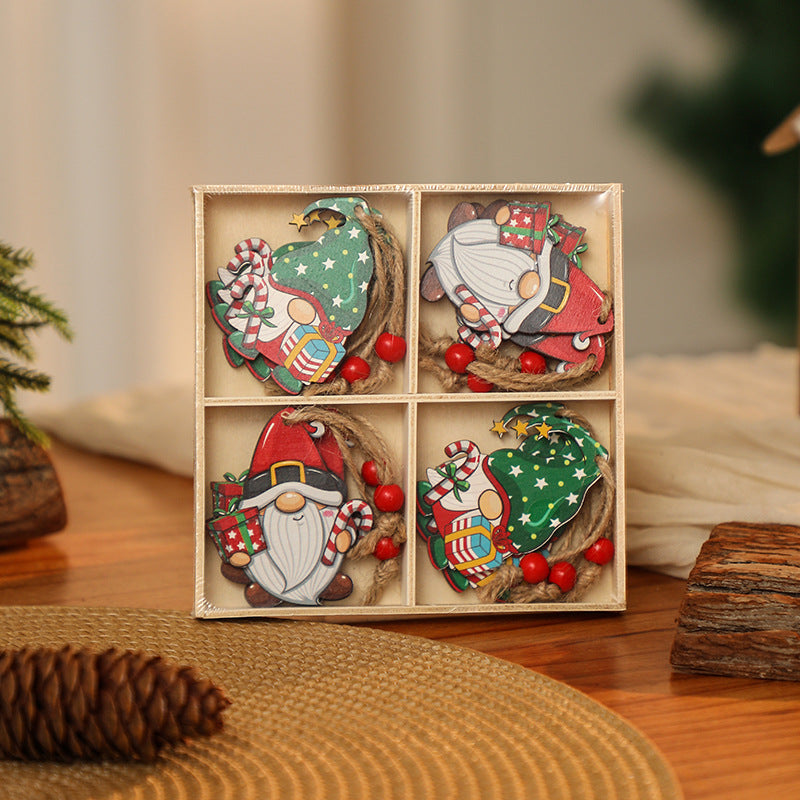 3 boxe style a set New Christmas Decorations, Small Wooden Pendants, Christmas Tree Decorations, 12 Wooden Box Packaging Pendants