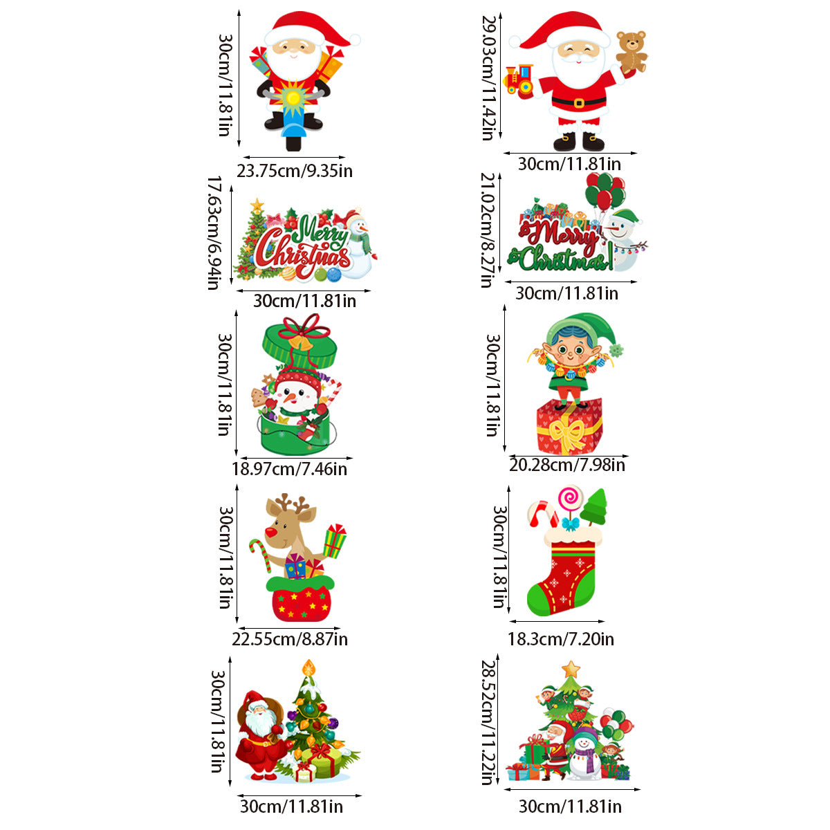 Set of 10 Christmas Hanging Door Decorations - Santa, Snowman, Stocking, and Gingerbread Ornaments  (3 set,  30 pieces)