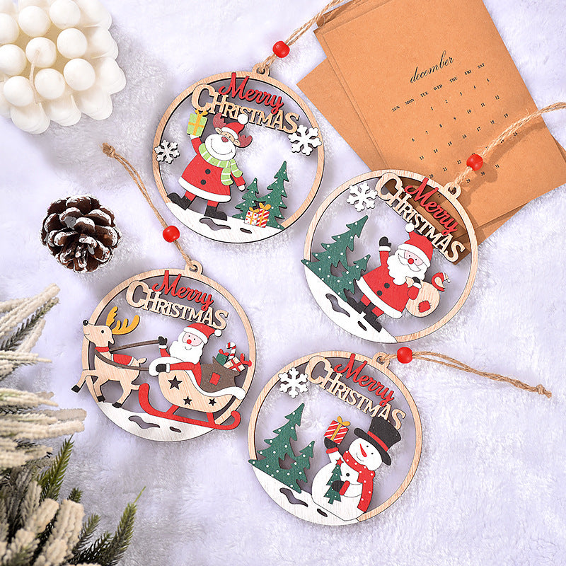 Set of 4 Wooden Christmas Hanging Ornaments – Santa, Snowman, and Reindeer Decorations （2 set, 8 pieces in total)）