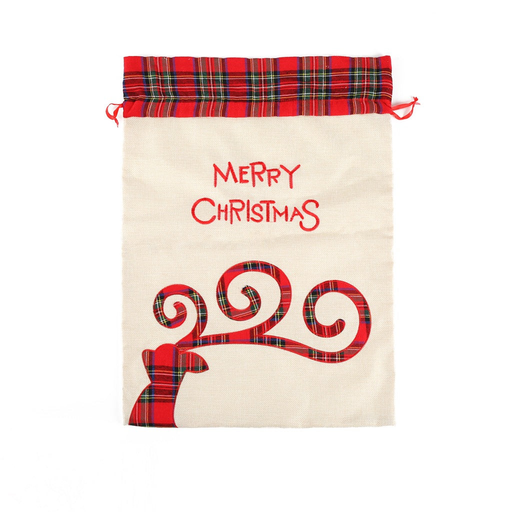 Large Merry Christmas Drawstring Gift Bag with Plaid Accents - Perfect for Holiday Presents (3 pieces)