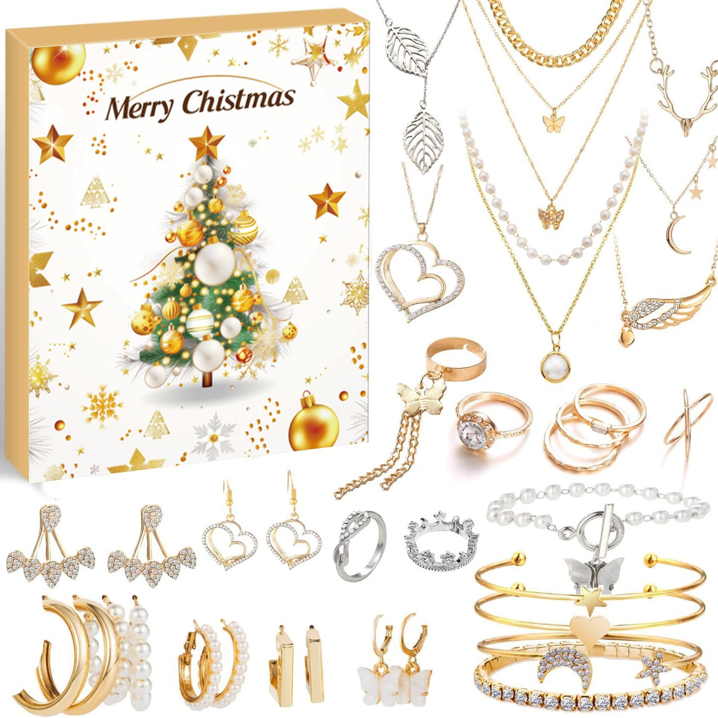 Christmas Jewelry Advent Calendar - Elegant Necklaces, Rings, Earrings & Bracelets Set