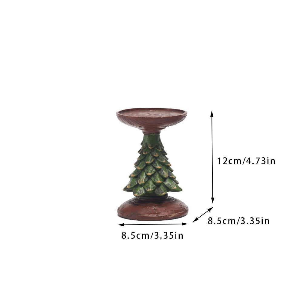 Christmas Tree Candle Holder - Rustic Resin Pillar Stand, 12cm Festive Decoration