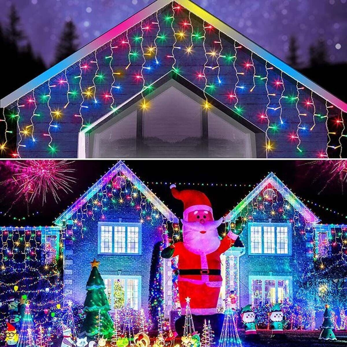 200 Solar LED Icicle Fairy Lights 8 Function Memory Hold Christmas Decoration Multicolor