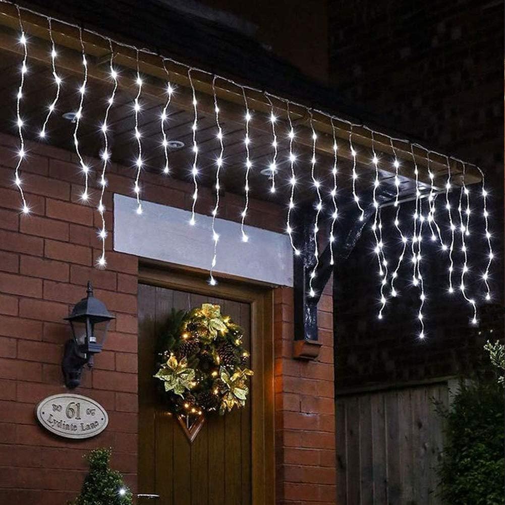 200 Low Voltage Icicle LED Fairy Lights 8 Function Memory Hold Christmas Decoration Cool White