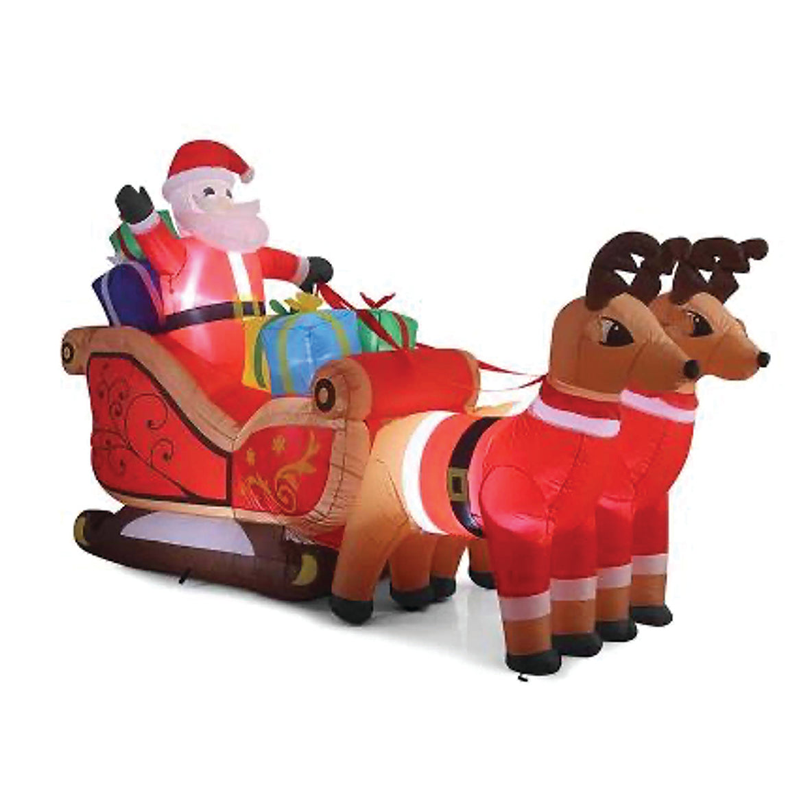 10.5FT SANTA SLEIGH WITH REINDEER AND LED LIGHTS