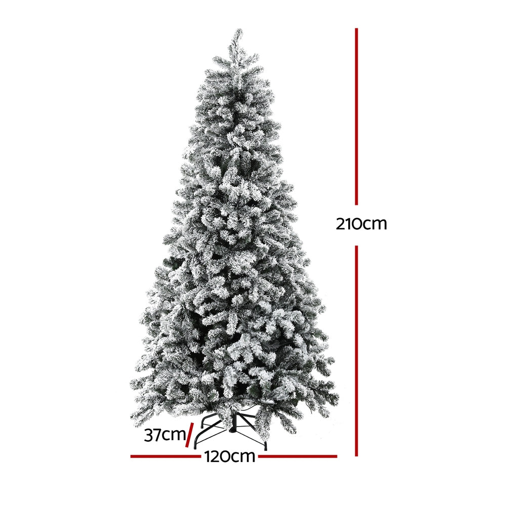 Jingle Jollys Christmas Tree 2.1m Snow Flocked LED Xmas Decoration 8 Light Modes