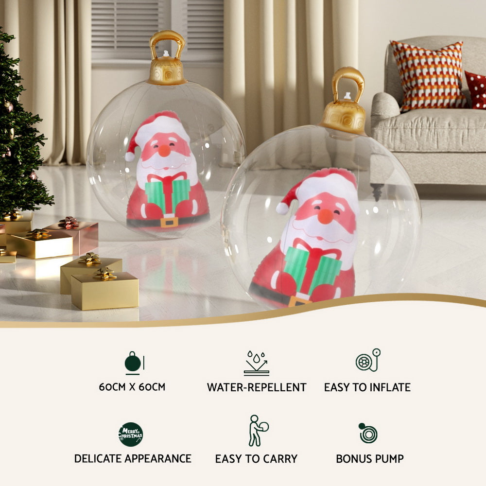 Jingle Jollys Christmas Inflatable Ball 60cm Santa Decoration Giant Bauble Clear