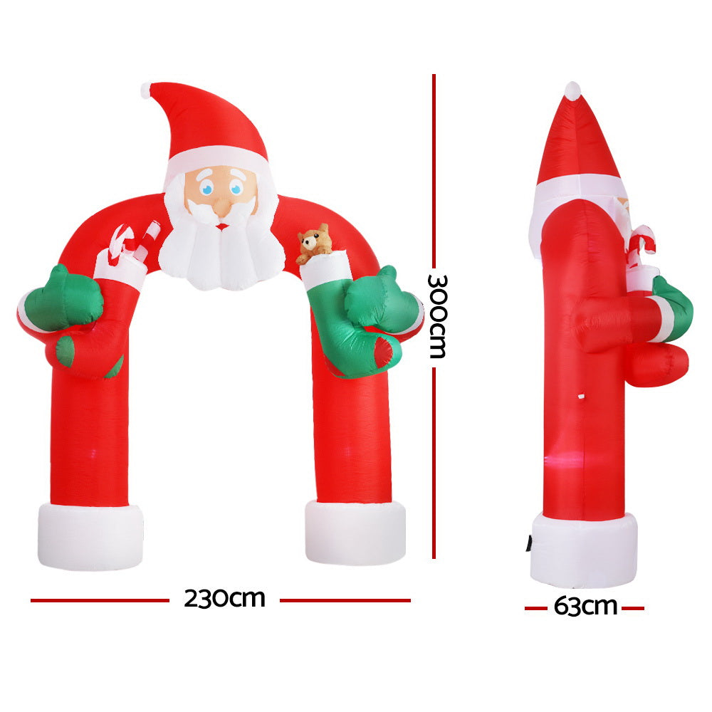 Jingle Jollys Christmas Inflatable Santa Archway 2.3M Outdoor Decorations Lights