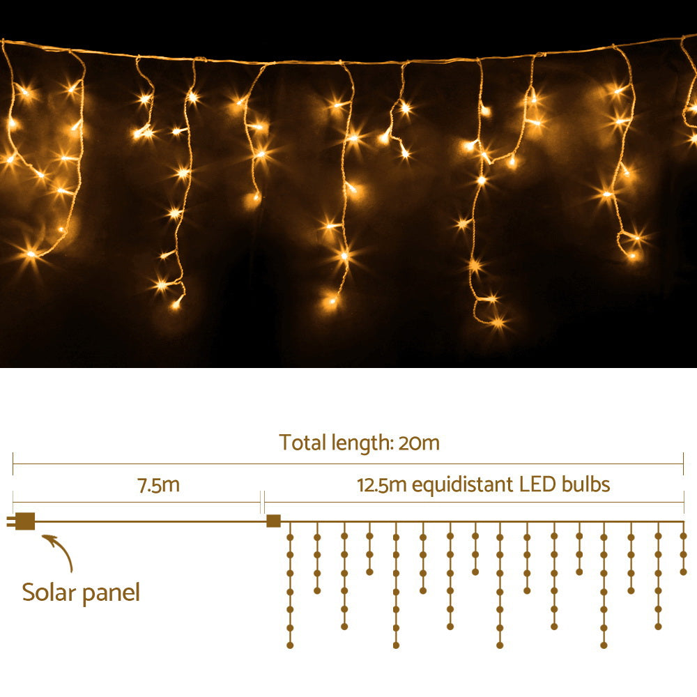 12.5M Christmas Lights Solar Icicle String Light Warm White Jingle Jollys