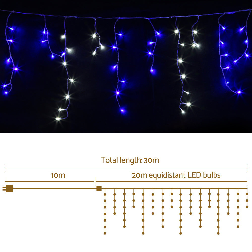 20M Christmas Lights Icicle Light 800 LED Blue White Decor Jingle Jollys