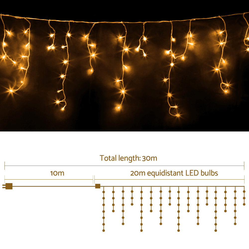 20M Christmas Lights Icicle Light 800 LED Warm White Decor Jingle Jollys