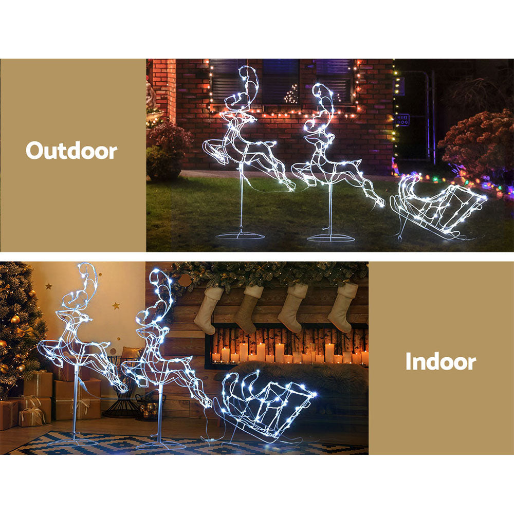 1X Christmas Lights Reindeer Sleigh 120 LED Decorations Jingle Jollys